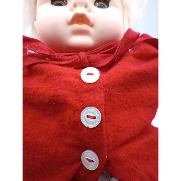 Eugene Girl Baby Doll in Red Sweater Vintage Blue Eyes Open Close Blond Hair - Picture 5 of 16